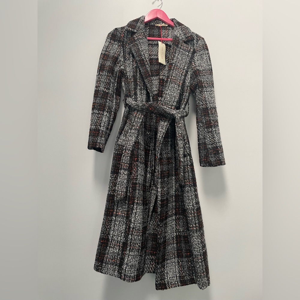 Solitaire Tweed Plaid Coat - S